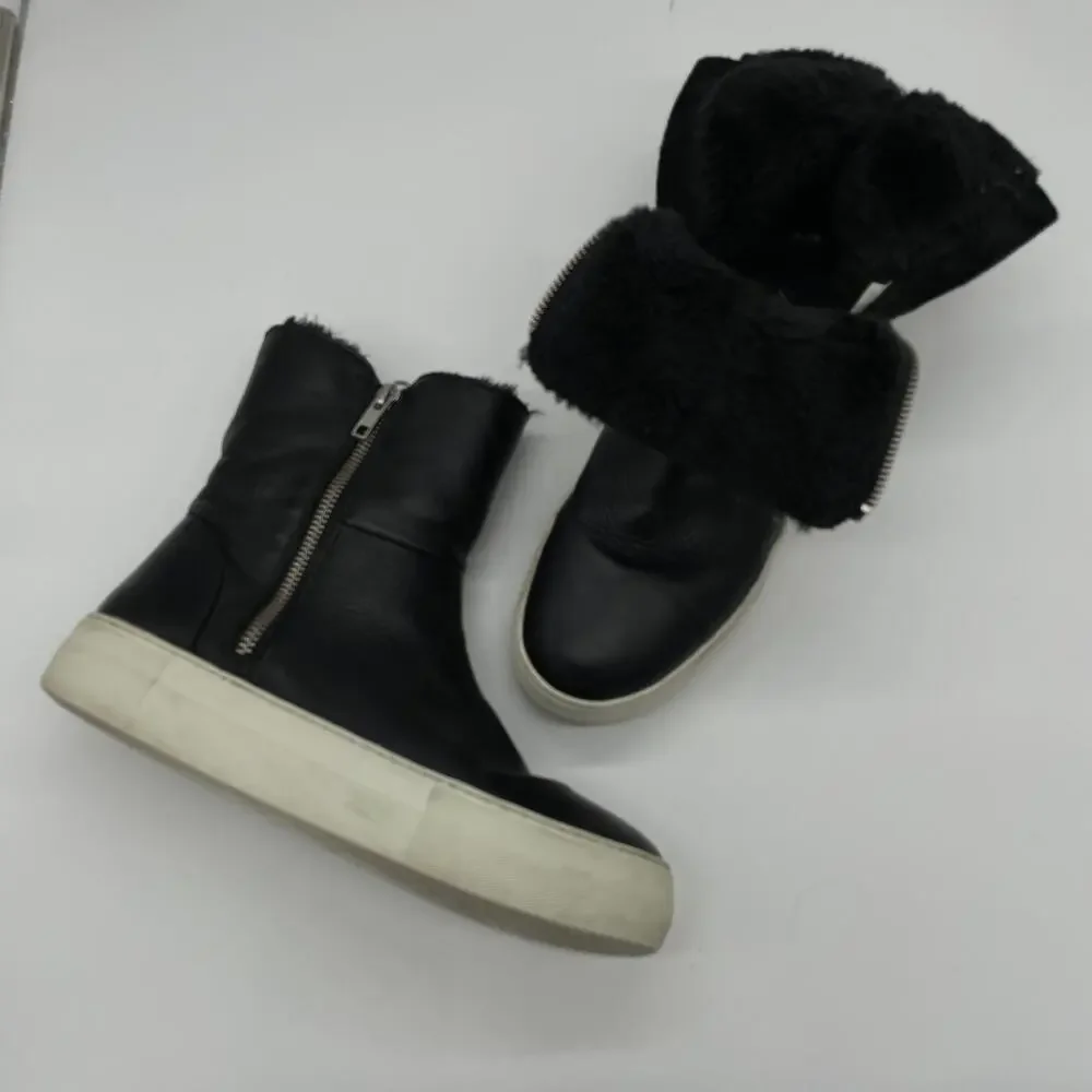 J/Slides Allie Faux Fur Lined Leather Sneaker Boots - Black - 8